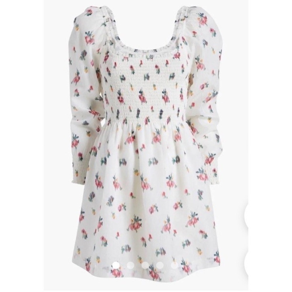 New Hill House Norah Nap Dress in Ikat Floral Mini Puff Long Sleeve Size L Smock